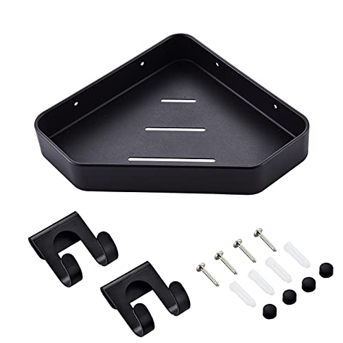 Veefos Corner Shower Caddy with Razor Holders, Shower Organizer Corner Shower Shelf Bathroom Shelf Storage Rack Floating Shelf, Space Aluminum(1 Pack, Black)