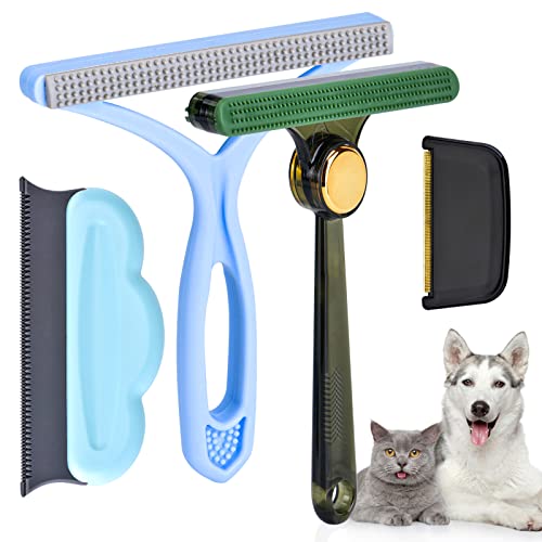 Pet Lint Remover, 4 Piece Set Best Pet Lint Remover, Dog Hair Remover Multi Fabric Edge and Carpet Scraper - Lint Cleaner for Furniture, Sofa, Carpet, Car, Clothes and Bedding