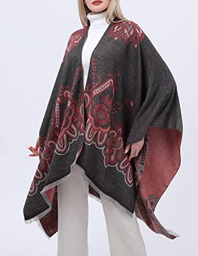 ELEHOLD Winter Scarfs for Women Fashion Long Shawl Wrap Fluffly Scarf Warm Soft Scarves Travel Blanket Scarf with Tassel (C-Black&Red_no Tassel)