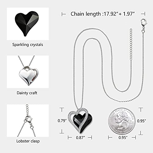 Love Heart Pendant Necklaces for Women Silver Tone Rose Gold Tone Crystals Birthstone Jewelry Gifts for Women Her Girlfriend Wife Christmas Mothers Day Birthday Anniversary Valentines Day Black