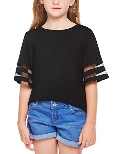 Girls Size 5 Short Sleeve T-Shirts Flare Tunic Summer Tops, Trendy Casual Black Blouse Perfect for All Seasons