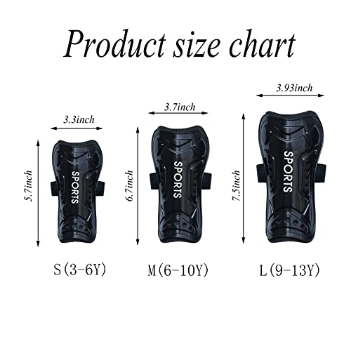 Soccer Shin Guards Kids Youth - Shin Pads Cushion Protection Reduce - Protection Breathable Shin Guards (Black, S (3-6Y))