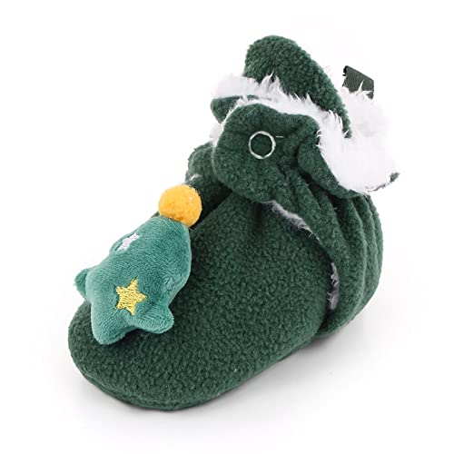 Unifizz Newborn Baby Boys Girls Booties Stay On Socks Non Skid Soft Sole Infant Toddler Warm Winter House Slipper Crib Shoes for Boys Girls (Green Christmas Tree, Size 6-12 Months Infant)