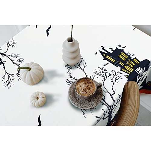 Waterproof 60 x 102 Inch Halloween Tablecloth - Pumpkin and Spider Web Design, Wrinkle Resistant, Washable Table Cover for Indoor & Outdoor Parties