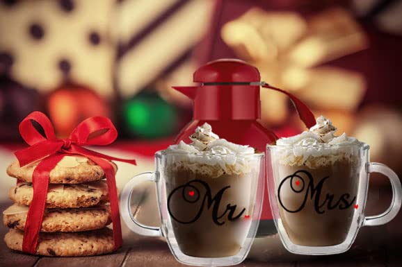 5.4oz Set of 2 Mr & Mrs Espresso Cups/Coffee Mugs