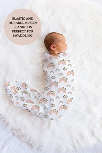 Noisy Mouse 47" x 47" Muslin Swaddle Blanket. 70% Bamboo, 30% Cotton. Rainbow/Flower Pattern. Boho Style…