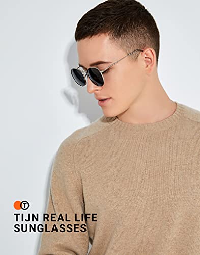 TIJN Round Polarized Sunglasses Mens Womens,Classic Retro Aviator Sunglasses,UV 400 Protection Lens with Metal Frame