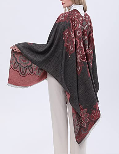 ELEHOLD Winter Scarfs for Women Fashion Long Shawl Wrap Fluffly Scarf Warm Soft Scarves Travel Blanket Scarf with Tassel (C-Black&Red_no Tassel)