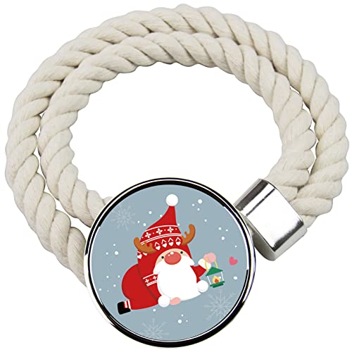 2 Pack Porlau Christmas Curtain Tieback Cotton Rope Curtain Tie Backs Santa Christmas Window Decorations Tieback holdbacks for Home Holiday Decor, Beige