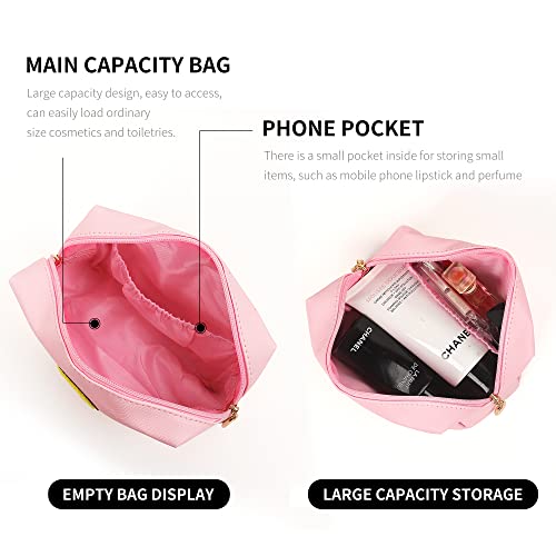Miss or Miss Preppy Patch Small Toiletry Bag Smile Lightning Heart PU Leather Waterproof Makeup Cosmetic Bag Daily Use Storage Purse Travel Organizer Compliant Bag for Women Girls Gift Pink…