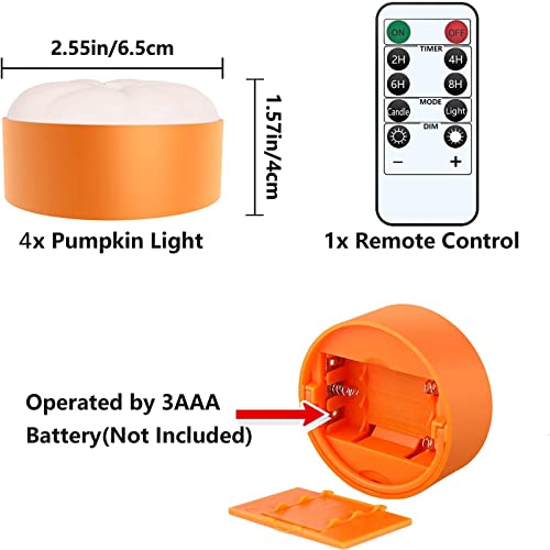 Halloween LED Pumpkin Lights with Remote Timer - Battery Operated Jack-O-Lantern Decor Electric Flameless Candle with Flickering Bright Light for Party Home Porch Fall Decorations - 4 Pack Set