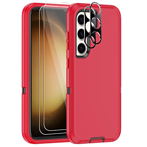 KECAI for Samsung Galaxy S23 Case with 2X Screen Protector+ 2X Camera Lens Protector,Heavy Duty Drop/Shock/Dust Proof 3-Layers Military Rugged Full Body Protection Bumper Cover for Galaxy S23 (Red)