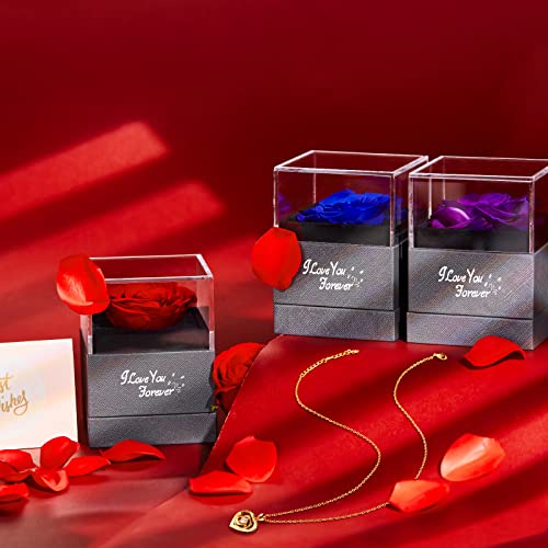TMLW Preserved Red Real Rose with Heart Necklace, Gifts for Women Mom Her Wife Girlfriend on Christmas Valentines Day Mothers Day Anniversary Birthday, Romantic Gifts for Her