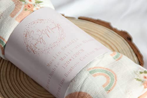 Noisy Mouse 47" x 47" Muslin Swaddle Blanket. 70% Bamboo, 30% Cotton. Rainbow/Flower Pattern. Boho Style…