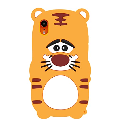 Cabottser Cute iPhone XR Tiger Case, Adorable 3D Cartoon Girls Boys Teens Kids Women Funny Beautiful Yellow Animal Soft Silicone Tiger Shockproof Protective Phone Cover Case for iPhone XR 6.1"