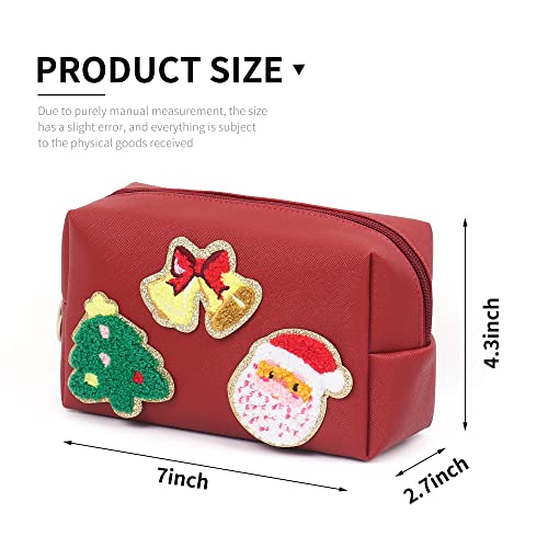 Preppy Patch Christmas Gift for Women Small Toiletry Bag Smile Lightning Heart PU Leather Waterproof Makeup Cosmetic Bag Daily Use Storage Purse Travel Organizer Compliant Bag for Women Girls Red…