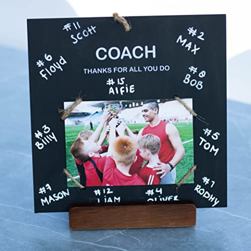 Aurora-Luxe Picture Frame Coach Gift 9x9'' - Real Blackboard Wood Holds 4x6'' Pic with White Text Thanks For All You Do. Handmade Natural Twine. Great Student, Teacher Appreciation in Sports, Black