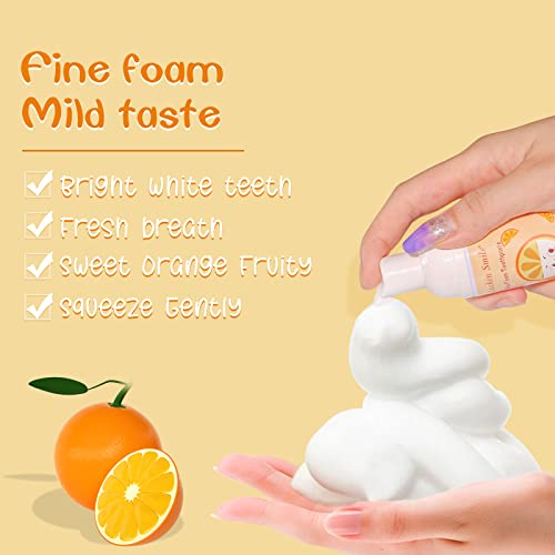 Kids Fluoride Free Foaming Toothpaste, Fruit Flavor, Kids Orange Foam Toothpaste to Reduce Plaque for Electric or U-Shaped Toothbrush for Children Ages 3 and Up