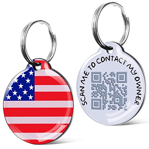 WOTTISH Dog Name Tag,Dog Tags Personalized for Pets,QR Code Dog ID Tag Pet Online Profile,Custom Dog Tags(US Flag)