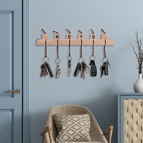 seashpea Wood Key Holder Wall-Mounted - Key Hanger with 6 Unfinished Wood Blocks, Key Holder for Wall Decorative, Pine Wood Key Rack for Entryway, DIY Home Decor, Office