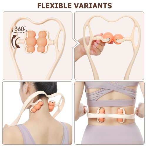 Neck Massager, Rolling and Pressure Point Massage for Pain Relief Deep Tissue Manual Shoulder Massage Tool Suitable for Neck Shoulder Waist Leg and Foot Handheld Relaxer-Orange(6 Massage Roller Ball)