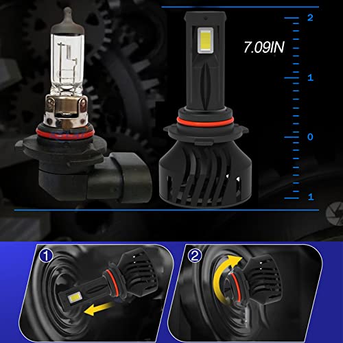 ML MILELE 9005/HB3 LED Headlight Bulbs, Upgrade 12000 Lumens 500% Brightness 6500K Cool White LED Bulb, Plug-and-Play Replacement Headlamp Bulbs Kit, IP68 Waterproof, Pack of 2