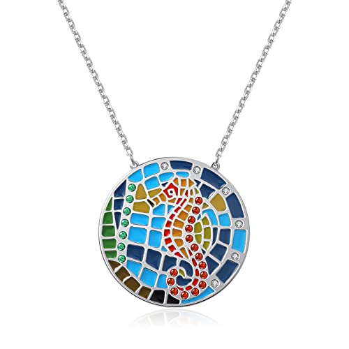 Superchic Pixel style Sea animals Seahorse Pendant Necklace Gifts for Her Women Girls With Red Crystal and 16" Chain + 2" Extender