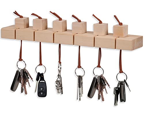 seashpea Wood Key Holder Wall-Mounted - Key Hanger with 6 Unfinished Wood Blocks, Key Holder for Wall Decorative, Pine Wood Key Rack for Entryway, DIY Home Decor, Office