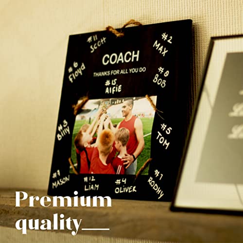 Aurora-Luxe Picture Frame Coach Gift 9x9'' - Real Blackboard Wood Holds 4x6'' Pic with White Text Thanks For All You Do. Handmade Natural Twine. Great Student, Teacher Appreciation in Sports, Black