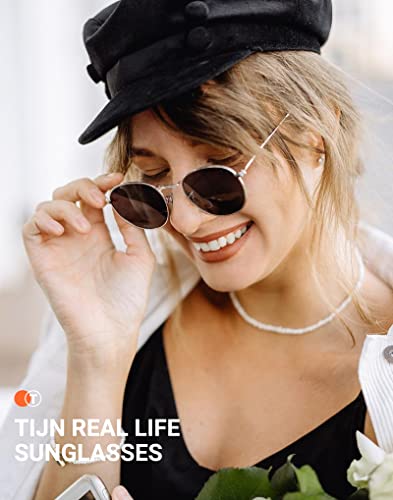 TIJN Round Polarized Sunglasses Mens Womens,Classic Retro Aviator Sunglasses,UV 400 Protection Lens with Metal Frame
