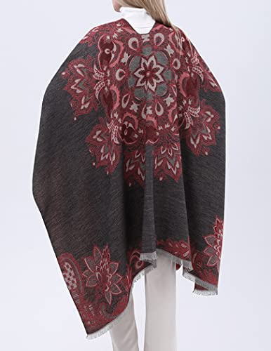 ELEHOLD Winter Scarfs for Women Fashion Long Shawl Wrap Fluffly Scarf Warm Soft Scarves Travel Blanket Scarf with Tassel (C-Black&Red_no Tassel)