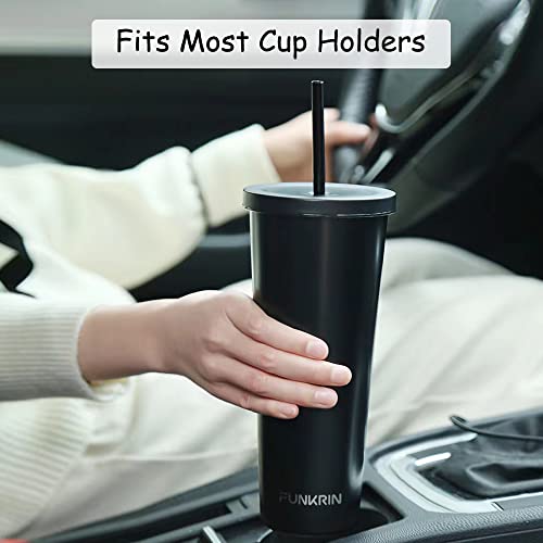 Funkrin Insulated Coffee Mug Tumbler with Lid and Straw, 24oz Ceramic Lined Coating Travel Mug, Reusable Stainless Steel Water Bottle Thermos Cup for Gifts Office School Party Camping