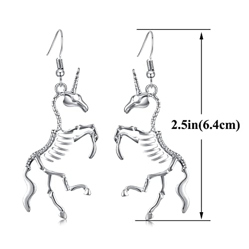 Halloween Skull Skeleton Unicorn Earrings Hollow Punk Style Gothic Scary Silver Drop Dangle Earrings for Men Women Jewelry Accessory Girl Jewelry