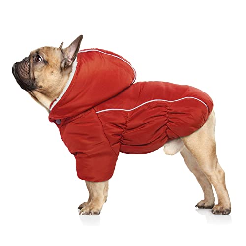 Lelepet Warm Dog Fleece Hoodie, Windproof Dog Winter Jacket, Reflective Dog Coat for Cold Weather, Thick Fleece Padded Dog Winter Clothes Vest for Small Medium Dogs, Detachable Hood & Leash Hole