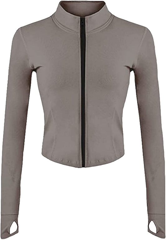 Size L Cropped Slim Fit Zip Up Yoga/Track/Workout/Athletic Jacket w/ Thumb Holes