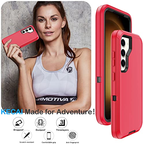KECAI for Samsung Galaxy S23 Case with 2X Screen Protector+ 2X Camera Lens Protector,Heavy Duty Drop/Shock/Dust Proof 3-Layers Military Rugged Full Body Protection Bumper Cover for Galaxy S23 (Red)