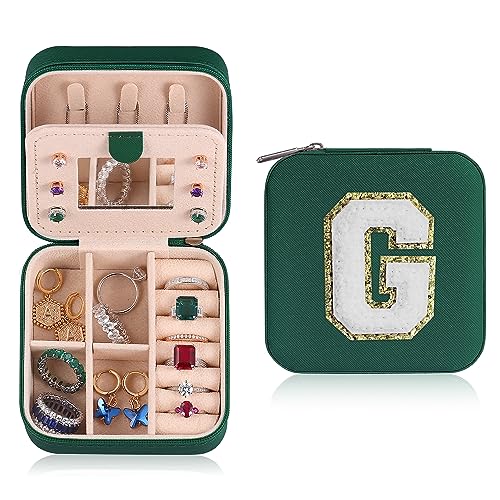 Personalized Green Travel Jewelry Box with Monogram G - Ideal for Women's Birthday and Christmas Gifts