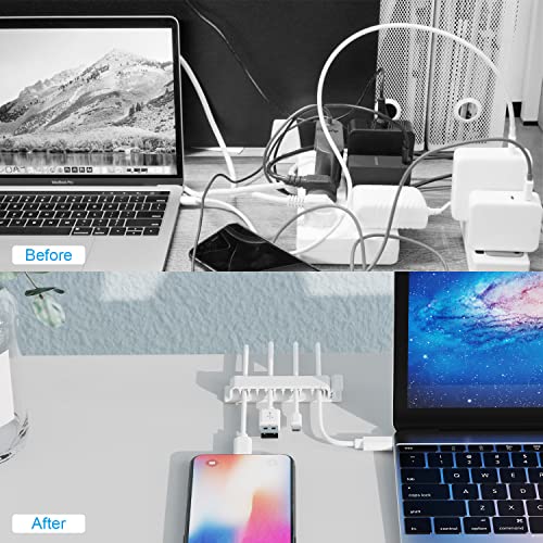 Cable Clips, Hisim 3 Pack Self Adhesive Cord Holders, 10 Slots Cord Organizer Charger Cable Management for Car, Office Desk, Home Cable Management(White)