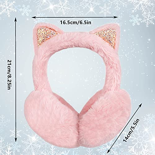 Eyegla Winter Ear Muffs for Women Fleece Ear Warmers Faux Fur Warm Cat Ear Earmuffs Foldable Outdoor Winter Ear Cover for Girls,Pink