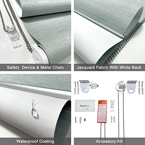 Homebox 100% Blackout Roller Window Shades, Striped Jacquard Window Blinds with Thermal Insulated, UV Protection Waterproof Fabric,Corded Roll up and Down Shades Home(LightGray - 40" W x 72" H)
