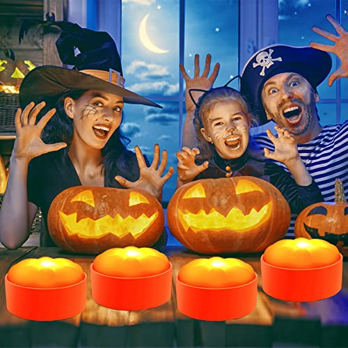 Halloween LED Pumpkin Lights with Remote Timer - Battery Operated Jack-O-Lantern Decor Electric Flameless Candle with Flickering Bright Light for Party Home Porch Fall Decorations - 4 Pack Set