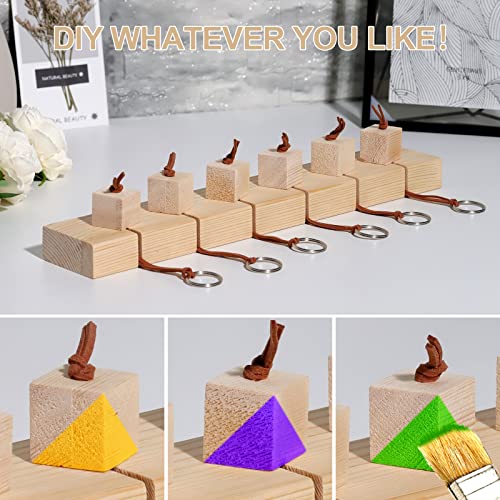 seashpea Wood Key Holder Wall-Mounted - Key Hanger with 6 Unfinished Wood Blocks, Key Holder for Wall Decorative, Pine Wood Key Rack for Entryway, DIY Home Decor, Office