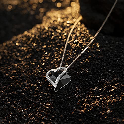 Love Heart Pendant Necklaces for Women Silver Tone Rose Gold Tone Crystals Birthstone Jewelry Gifts for Women Her Girlfriend Wife Christmas Mothers Day Birthday Anniversary Valentines Day Black