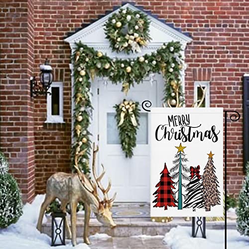 Merry Christmas Tree Garden Flag: Farmhouse Christmas Decorations Outdoor Yard Flag Burlap 12x18 Double Sided Buffalo Check Winter Seasonal Holiday House Decor for Outside Party