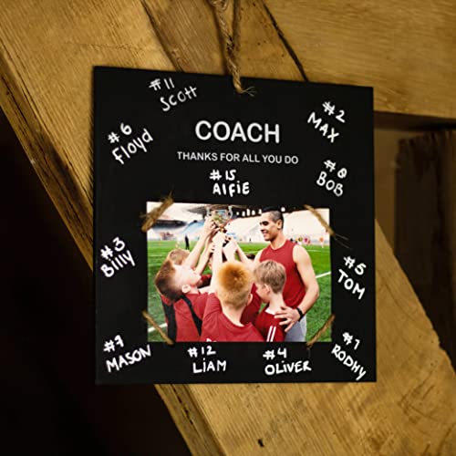 Aurora-Luxe Picture Frame Coach Gift 9x9'' - Real Blackboard Wood Holds 4x6'' Pic with White Text Thanks For All You Do. Handmade Natural Twine. Great Student, Teacher Appreciation in Sports, Black