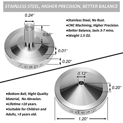 Fidget Spinners, Spinning Tops, Stress Relief Toys, Improve Concentration, Stainless Steel, Well Finished & Balanced, Mirror Surface, Grooved Handle, No Burs, Easy to Use, for Adults, Kids, Silver