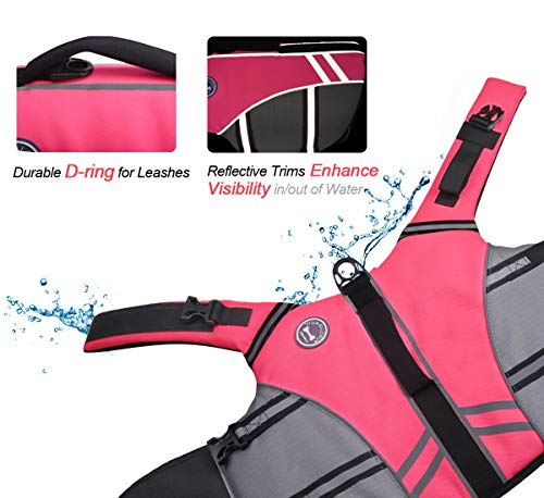 Vivaglory New Sports Style Ripstop Dog Life Jacket with Superior Buoyancy & Rescue Handle, Bright Pink, XS
