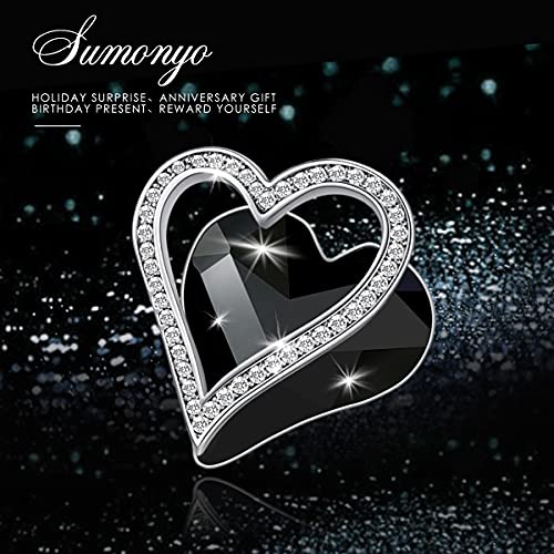 Love Heart Pendant Necklaces for Women Silver Tone Rose Gold Tone Crystals Birthstone Jewelry Gifts for Women Her Girlfriend Wife Christmas Mothers Day Birthday Anniversary Valentines Day Black