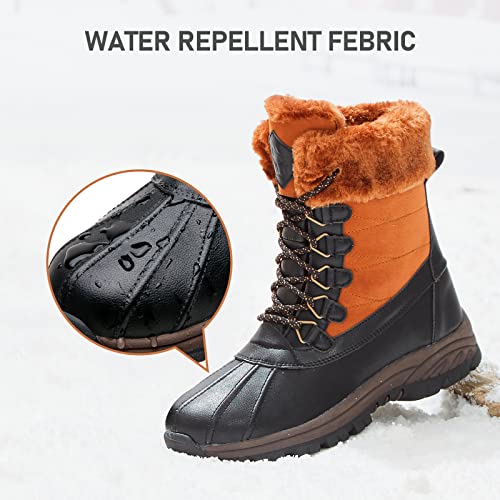 CAMEL CROWN Women Snow Boots Winter Waterproof - Mid-Calf Boots Insulated Lace Up Boots Duck Fur Lined Winter Shoes