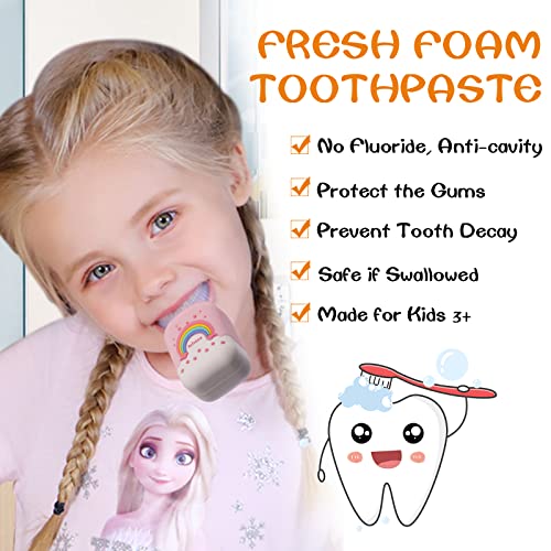 Kids Fluoride Free Foaming Toothpaste, Fruit Flavor, Kids Orange Foam Toothpaste to Reduce Plaque for Electric or U-Shaped Toothbrush for Children Ages 3 and Up